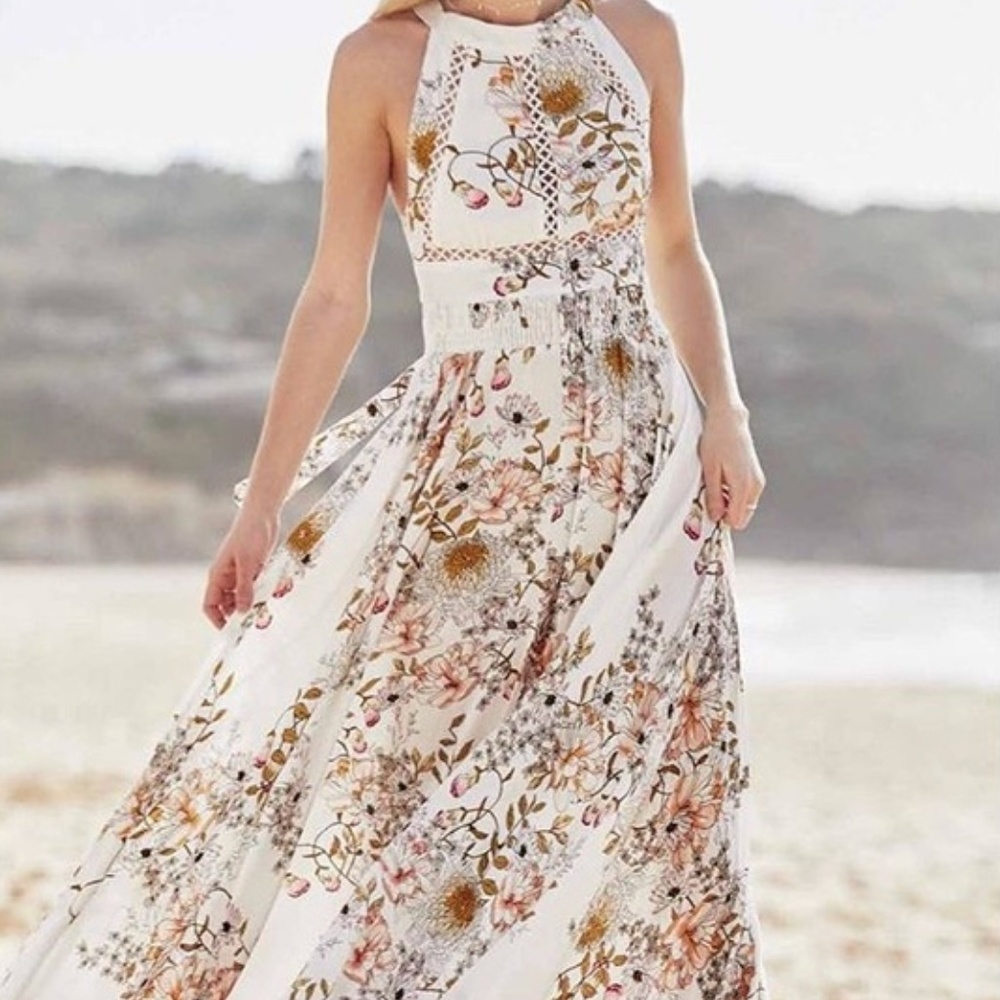 NWT LF Jaase Boho Floral Open Back Maxi Dress